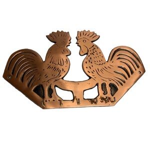 Copper Roosters Key Holder Vintage 1997 Mark on Back Measurements Shown in Photo